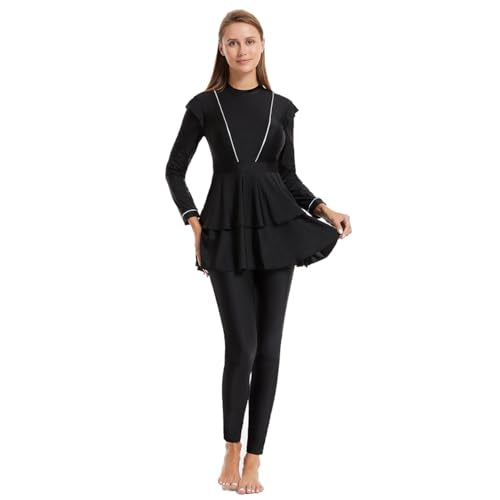 IBAKOM Muslim Swimsuit for Women Burkini Long Pleated Skirt with Swim Cap Modest Bathing Suit Islamic Surfing Rash Guard Set