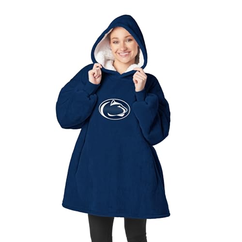Northwest NCAA Hoodler Oversized Sherpa Pullover Hoodie with Embroidered Logo, Plush Wearable Blanket Sweatshirt, Soft Fleece