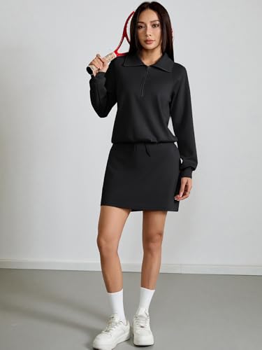 KateModa Women's 2 Piece Skirt Sets Half Zip Sweatshirt Matching Set Athletic Tennis Skorts Tracksuit Lounge Outfits
