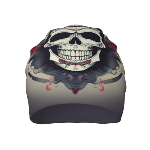 YANYU Skull Yoga Print Soft Beanie Hat for Men Women Warm Fashion Cap for Jogging Cycling Gift Outdoor Use Black