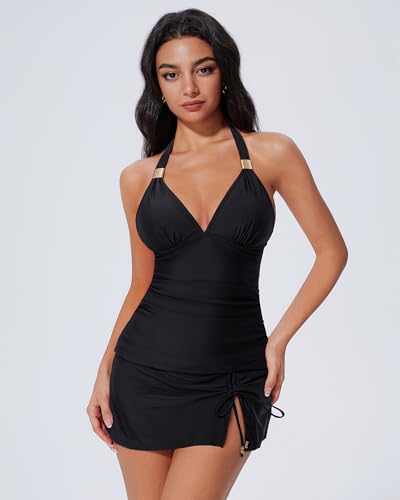 SUUKSESS Women Tummy Control Tankini Swimsuit Sexy Halter Bathing Suit 2 Piece