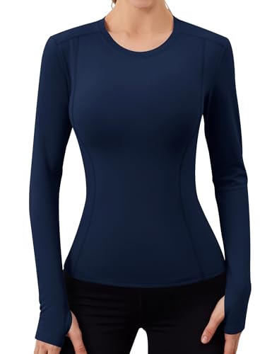Loovoo Womens Thermal Fleece Lined Workout Shirts Athletic Compression Tee Long Sleeve Yoga Gym Basic Tops