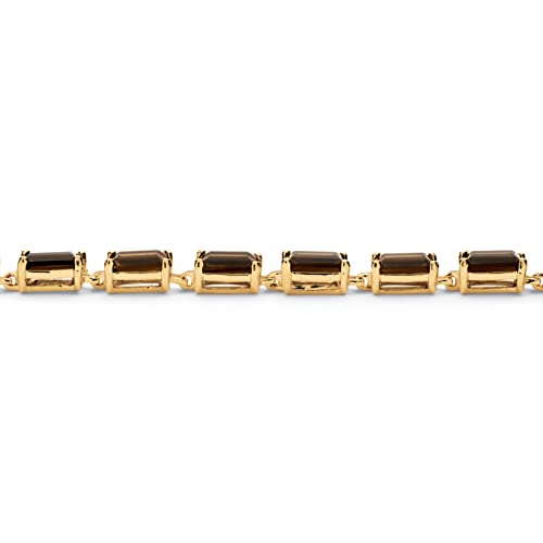 Palm Beach Jewelry PalmBeach Yellow Gold-plated Emerald Cut Genuine Smoky Quartz, Tennis Bracelet (5.5mm), Hidden Box Clas...