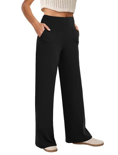 COPYLEAF Wide Leg Pants Woman High Waist Yoga Pants with Pockets Loose Stretch Dress Work Sweatpants Casual Lounge