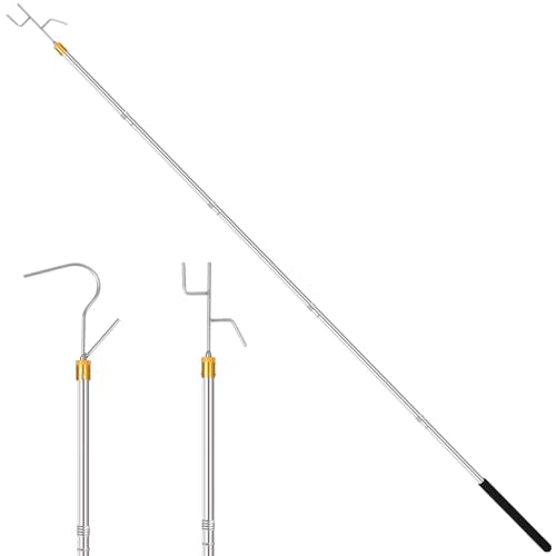Clothes Hook Pole,29-71 Inch Adjustable Extension with Hook Bar.Suitable for Clothes Hanger Rod, Christmas light, Hanging ...