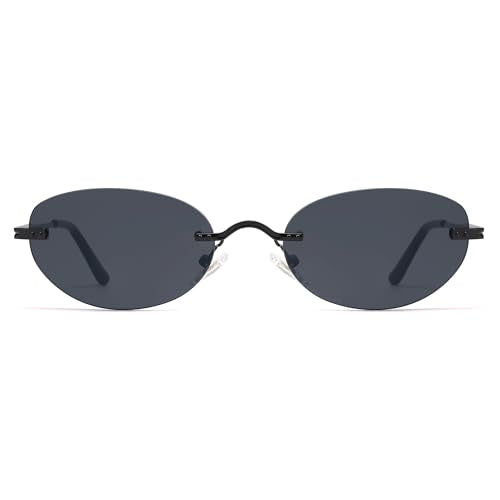 SOJOS Retro Small Oval Sunglasses Womens Trendy Rimless Sun Glasses Vintage Narrow Shades SJ1242