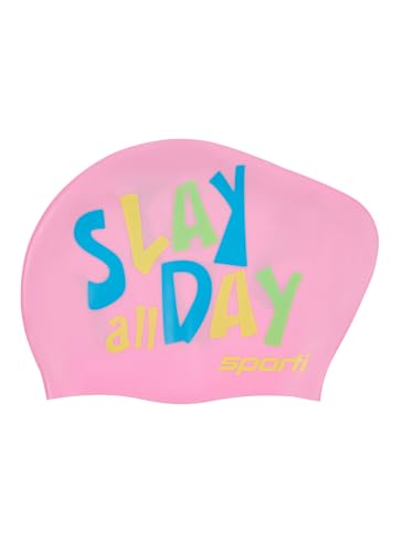Sporti Silicone Swim Cap for Bun Long Hair Unisex Adult Protection Bathing Cap Anti-Slip Interior Grip, H 7.5" Opening 8.25"
