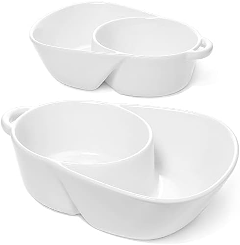 LE TAUCI Chip and Dip Bowls, Anti-Soggy Cereal Bowl, Soup and Side/Cracker Bowls Sets for Breakfast, Soup and Sandwich, Bread Dipping Bowls, Set of 2, White