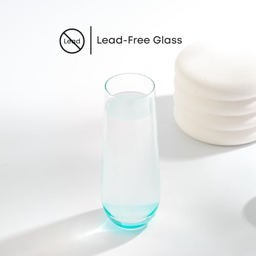 JoyJolt Hue Stemless Champagne Flutes Set of 6 Colored Glasses, 9.5oz Cocktail Glass Set for Mimosa, Stemless Champagne Gl...