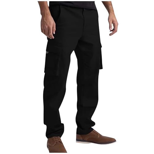 Work Cargo Pants Mens Straight Leg Quick Dry Elastic Waist Pants Lightweight Athletic Soft Solid Breathable Hiking Trousers