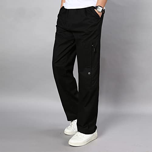 Men Plus Size Cargo Pants Casual Elastic Waisted Trendy Comfort Pants Lightweight Cotton Outdoor Hiking Straight Leg Trousers