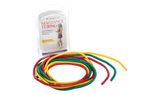 THERABAND Resistance Tubes, Begginer Set, Yellow, Red, and Green, 5 ft Latex Tubing, Home or Clinic Use, Cut-to-Fit, Colo...