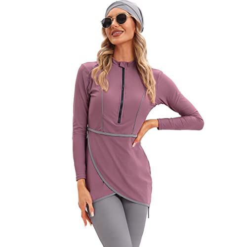 YONGSEN 2024 Women Modest Muslim Swimwear Patchwork Hijab Sport Long Sleeves Swimsuit 3pcs Islamic Burkinis Wear Bathing Suit