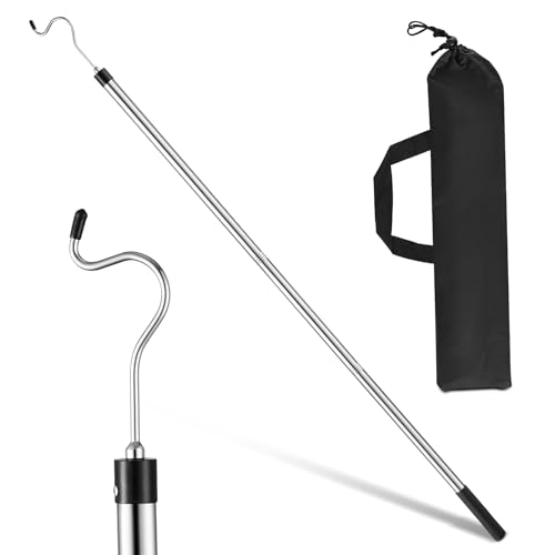 Clothes Hook Pole, Extendable from 35" to 50" Stainless Steel Closet Pole Reacher with S-Shaped Hook for Hanging Clothes, ...