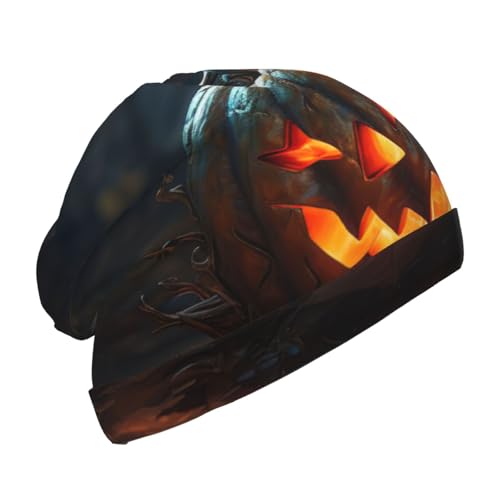 Fall Pumpkin Print Beanie Hat Soft Thermal Cap Winter Headwear for Cold Indoor Outdoor Activities Black