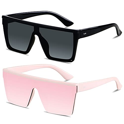 LYZOIT Square Oversized Sunglasses for Women Men Big Flat Top Fashion Shield Large UV Protection Rimless Shades