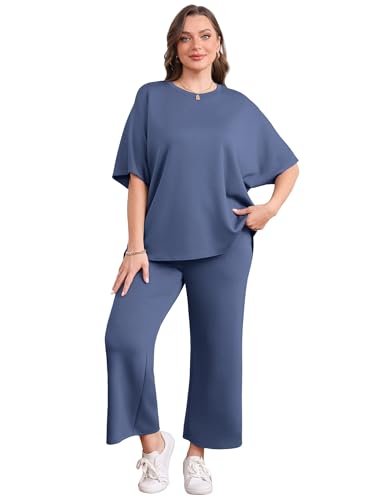 Sampeel Two Piece Sets for Women Summer Outfits Oversized Wide Leg Crop Pants Lounge Sets Airport Beach Vacation Clothes