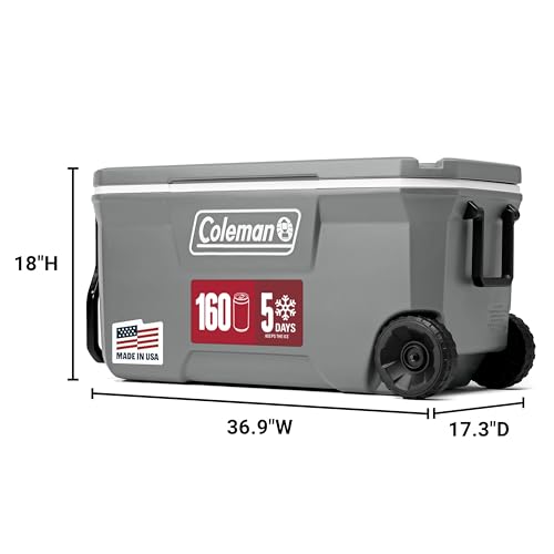 Coleman Classic Series Insulated Portable Rolling Cooler with Wheels, Leak-Resistant Outdoor Hard Cooler Keeps Ice up to 5...