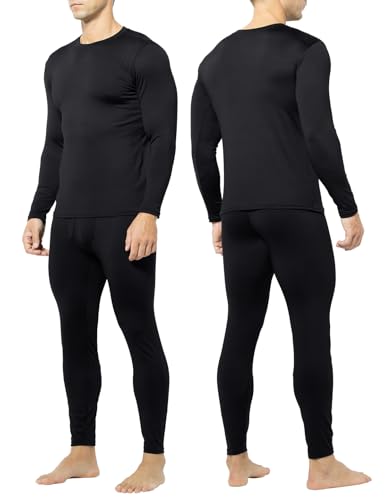 Arjen Kroos Thermal Underwear for Men, Fleece Lined Top and Bottom Set, Long Johns Thermal Set Base Layer