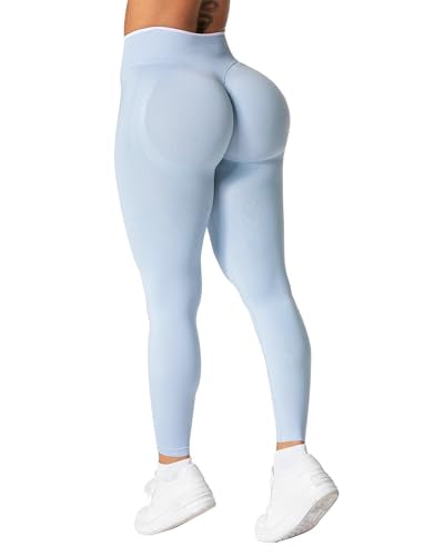 Wavar Hidden Scrunch Butt Workout Leggings for Women Seamless High Waist Color Block Yoga Pants with Tummy Control