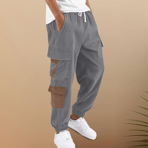Mens Corduroy Cargo Pants 2026 Winter Warm Casual Straight Leg Pants Workout Jogger Athletic Loose Fit Lightweight Trousers