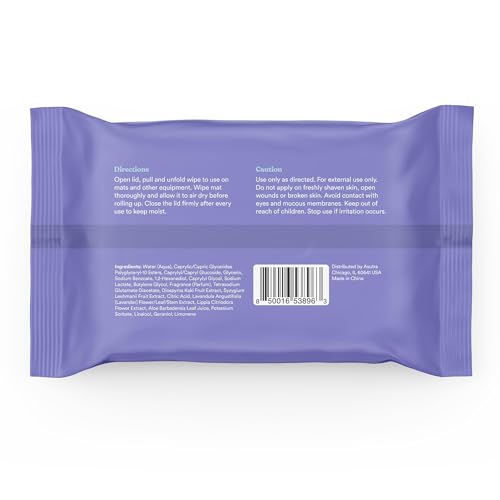 ASUTRA Yoga Mat Cleaning Wipes (Lovely Lavender), 1 Pouch (30 Wipes) - No Slippery Residue, Deep-Cleansing for Fitness Gea...