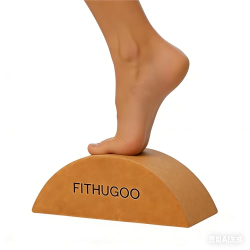 FITHUGOO 2 Pack Cork Yoga Block & Calf Stretching- Half Moon Recovery Block Improve Balance, Stability & Foot Mobility/Cal...