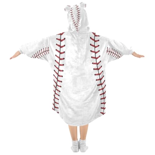 YETTASBIN Baseball Seams Wearable Blanket Hoodie for Kids, Oversized Soft Cozy Flannel Sweatshirt Blanket with Pocket