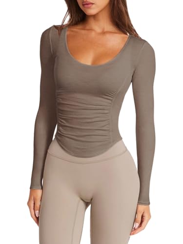 LASLULU Womens Long Sleeve Workout Tops Active Sheer Fitted Open Back Gym Yoga Athletic Running Tops Wrap Top Pilates Outfits