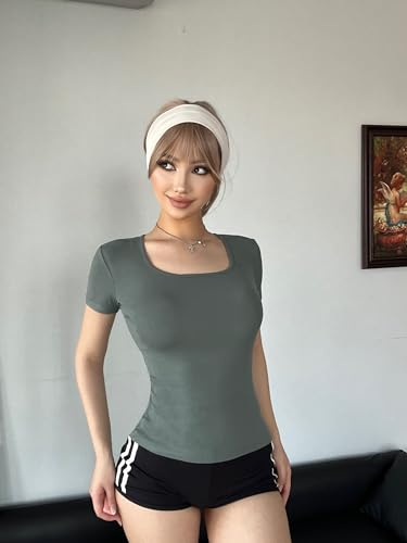 FMNNNN 5 Pack Short Sleeve for Womens Square Neck T Shirts Fashion Casual Basic Tees Tops Summer Outfits Clothes 2026