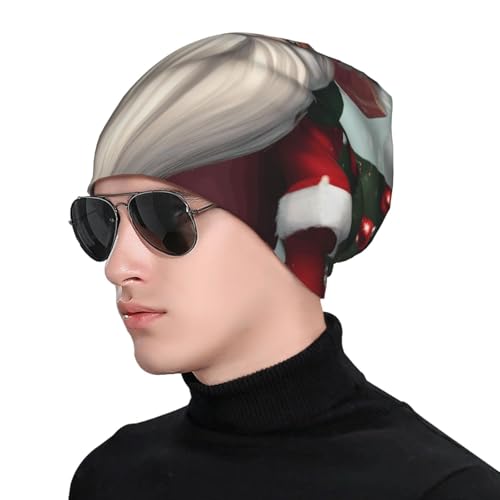 Christmas Traditional Gnome Print Beanie Hat for Men and Women Stretchy Slouchy Winter Warm Cap Headwear Accessory Black