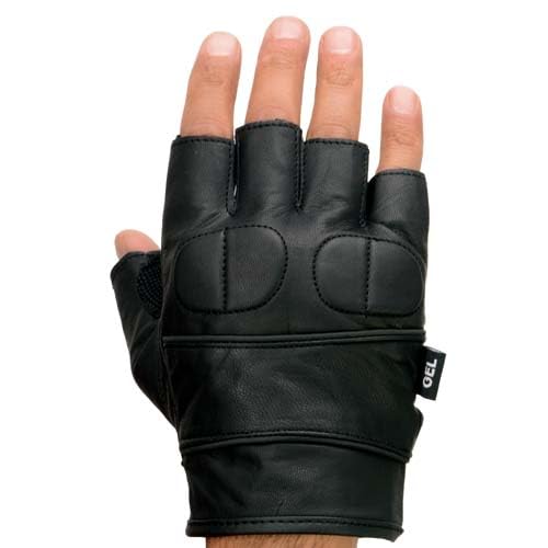 Milwaukee Leather SH462 Men's Black Leather Gel Palm Fingerless Motorcycle Hand Gloves W/Soft and Stylish ‘Knuckle Pads’