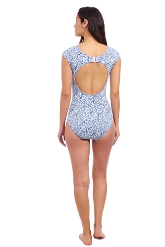 Profile by Gottex Plumeria Textured Leafy Print Stylish & Versatile Women’s Cap Sleeve One Piece Bathing Suit Swim Essential