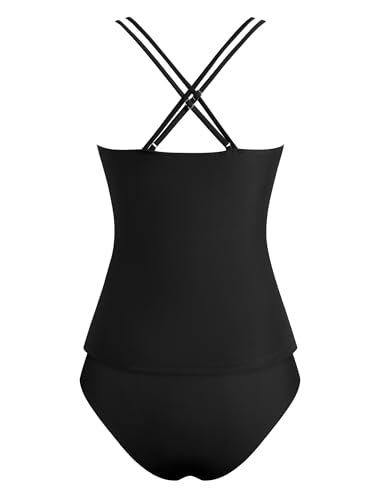 ZAFUL Womens Tankini Swimsuits V Neck Push Up Swim Top Color Block Tummy Control High Waisted Bathing Suits Swim Bottom
