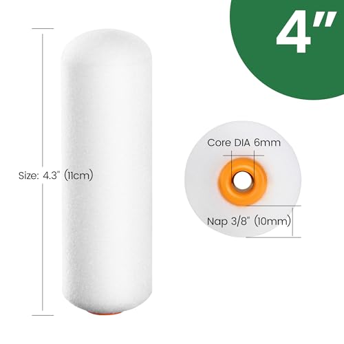 VOOMEY Mini Paint Roller Covers，High Density Foam Paint Roller，4 Inch Foam Roller Paint, 24 Pack,Fits All Flat Surfaces, I...