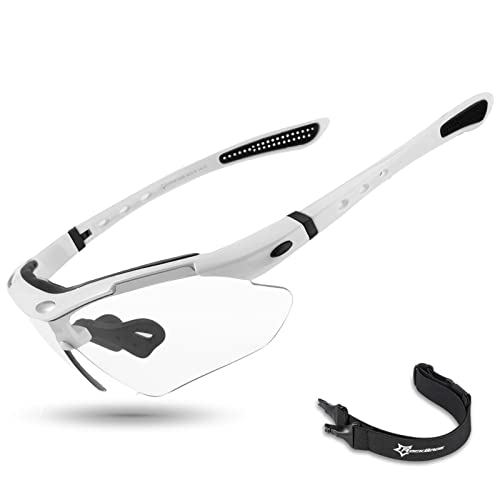 ROCKBROS Photochromic Sports Sunglasses Mens Pickleball Glasses Cycling Glasses MTB Sunglasses, with Removable Elasctic Band