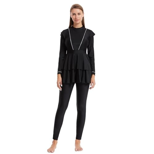IBAKOM Muslim Swimsuit for Women Burkini Long Pleated Skirt with Swim Cap Modest Bathing Suit Islamic Surfing Rash Guard Set