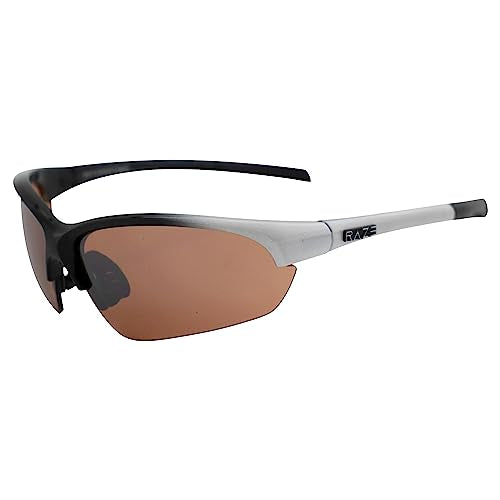 Raze Eyewear S-Wave Wrap Around Sports Sunglasses for Men or Women Black to White Gloss Frame w/High Definition Brown Lenses