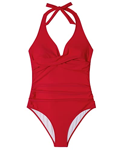 SUUKSESS Women Sexy Tummy Control One Piece Swimsuits Halter Push Up Bathing Suits
