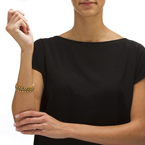 Palm Beach Jewelry PalmBeach Yellow Gold-plated Round Genuine Smoky Quartz, Tennis Bracelet (24mm), Hidden Box Clasp, 7.25...