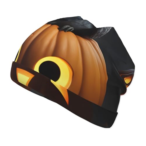 Halloween Owl Ghost Pumpkin 1 Print Beanie Hat Soft Thermal Cap Winter Headwear for Cold Indoor Outdoor Activities Black