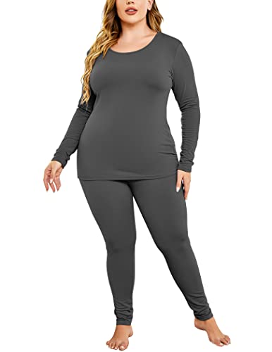 IN'VOLAND Women’s Plus Size Thermal Long Johns Sets Fleece Lined 2 Pcs Underwear Top & Bottom Pajama Set