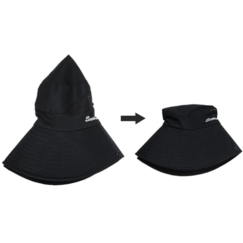 Women's Outdoor UV-Protection-Foldable Sun-Hats Mesh Wide-Brim Beach Fishing Hat with Ponytail-Hole