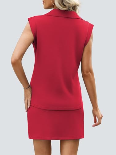 Casly Lamiit 2 Piece Skirt Sets for Women Summer Half Zip Travel Outfits Cap Sleeve Lapel Tops Matching Tennis Skirt