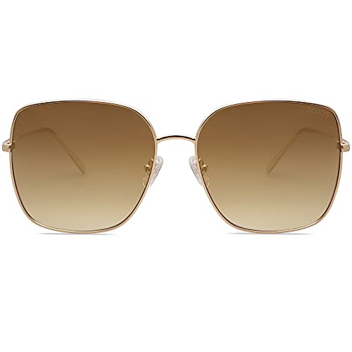 SOJOS Trendy Oversized Square Metal Frame Sunglasses for Women Men Retro Big Flat Lens UV Protection Sunglasses SJ1146