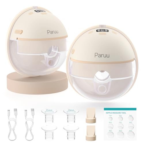 Paruu Hands Free Breast Pump P16, Wearable Breast Pump Electirc Portable with 4 Modes & 12 Levels, Max 309mmHg Strong Suct...