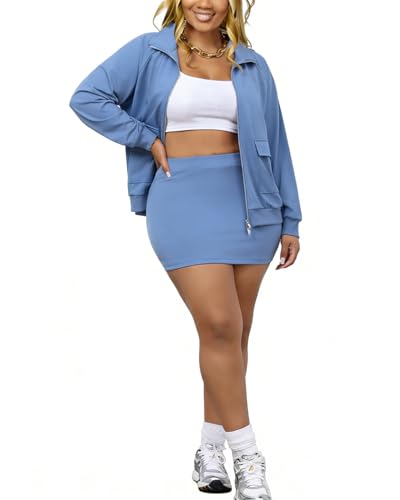 Ophestin 2 Piece Skirt Sets for Women Casual Outfits Workout Sets Zipper Jacket and Mini Skorts Suit Athletic Clothing