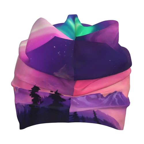 Bkdogkt Dark Northern Lights Print Beanie Hat Soft Thermal Cap Winter Headwear for Cold Indoor Outdoor Activities