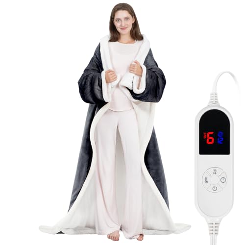 HOW'S MY HOUSE Wearable Heated Blanket with Sleeves and Foot Pocket, 52"x72" Electric Blanket for 6 Heat Settings, 12-Hour...