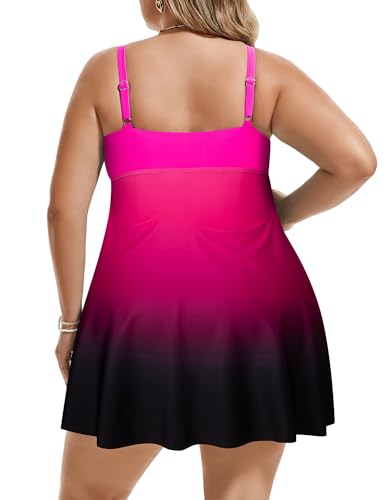 Hanna Nikole Women's Two Piece Swim Dress, Plus Size Tankini Swimsuit, Modest Tummy Control Swimwear with Boyshorts